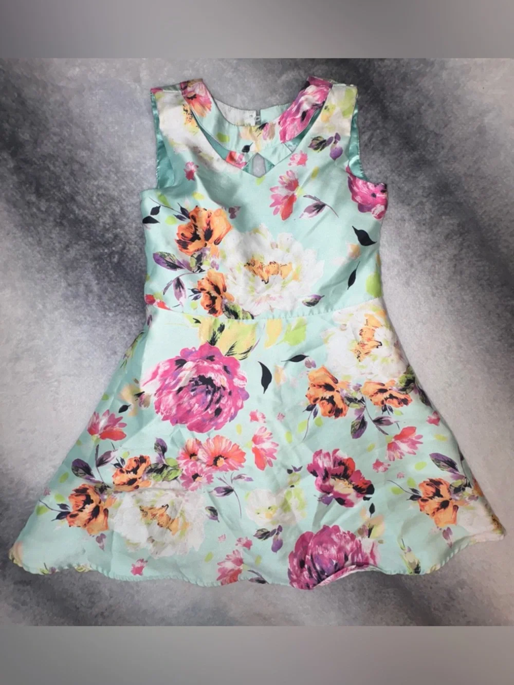(A1) The Children's Place Girls‎ Sleeveless Floral Cut-Out Dress Mint Green 6X/7